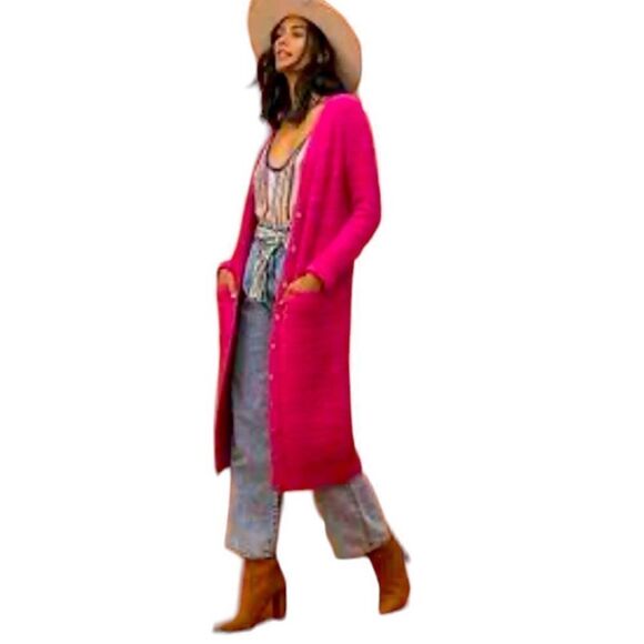Anthropology pilcro Classic Longline Cardigan In Pink. - Picture 2 of 9